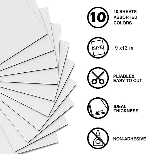 Foam Sheets Crafts White 9x12 Inch 2mm Eva Color Craft Foam Paper for Crafts Project Preschoolers Classroom Scrapbooking DIY Cosplay (10 Count)