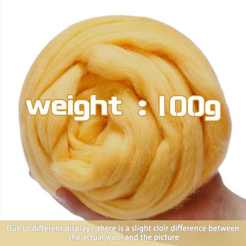 3.53oz Needle Felting Wool Roving for Needle Felting Yellow Felting Wool (3.53 Ounce)