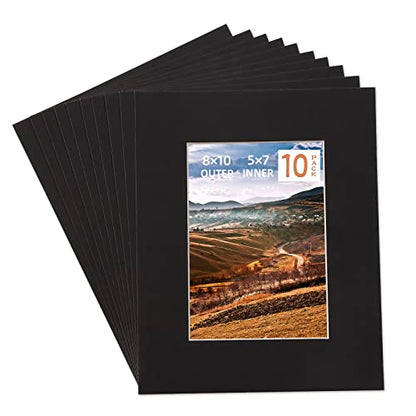 10 Pack Acid Free Black Picture Frame Mats