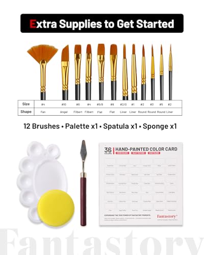60ml 36 Colors Acrylic Paint Set with 12 Brushes (10 Fl Oz)