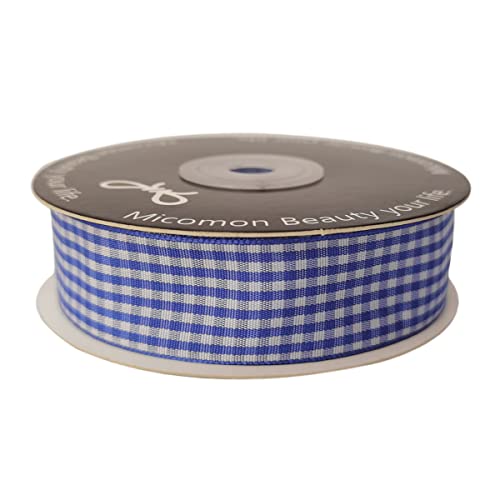 Blue and White Gingham Ribbon Plaid Ribbon 25 Yards Each Roll 100% Polyester