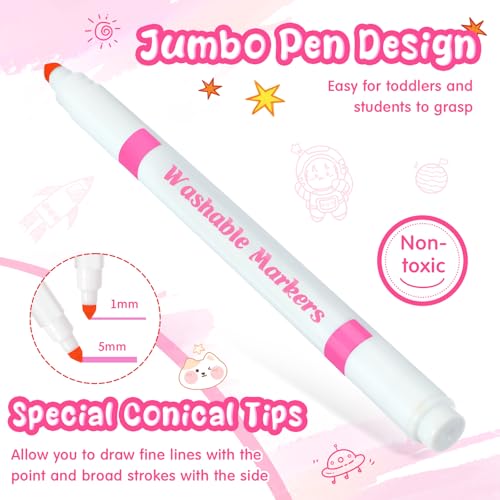 18 Pcs Line Washable Markers Pink Fine Tip Markers for Kid (18 Count)