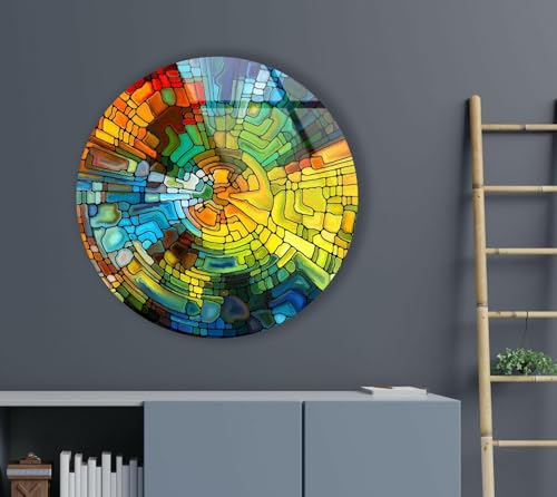 31.5''(80cm) Diameter Stained Yellow Round Glass Wall Art Tempered Glass Printing Wall Decor Large Wall Art Wall Hangings
