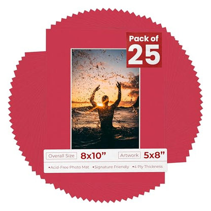 Pack of 25 Acid Free 8x10 Mats Bevel Cut for 5x8 Photos (25 Count)