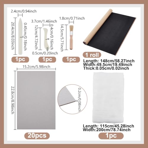 Book Binding Kits Include 20Pcs 6"x9" Chipboards Black 19.5"x58.3" Book Cloth 2 Bone Folder 1pc 78"x45" Cloth for DIY Bookbinding Crafts and Sewing Supplies (20 Count)