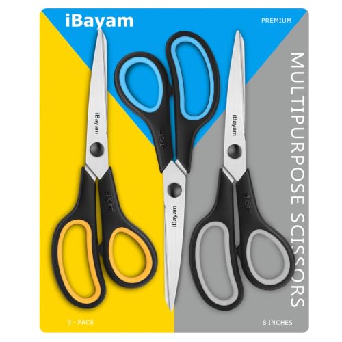 8.5" Heavy Duty Black Scissors for Office School Classroom Home Use (3 Count)