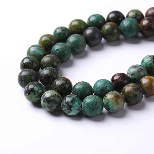 10mm 38pcs Natural African Turquoise Stone Beads for Jewelry Making Round Loose Gemstone Beads DIY Bracelet Necklace Earrings (16 Count)