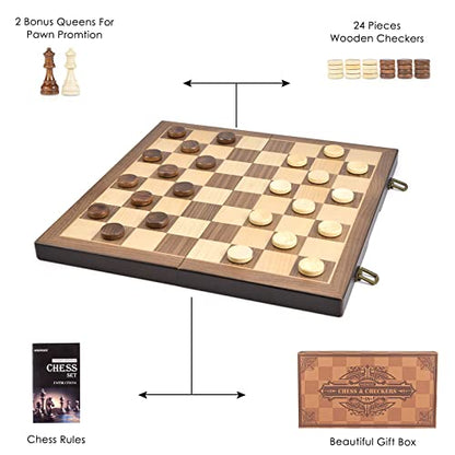 Magnetic Wooden Chess and Checkers Game Set
