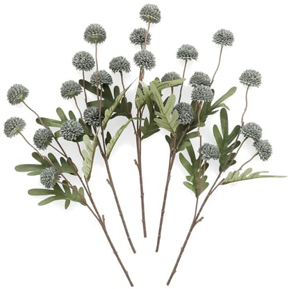 5pcs Dusty Sage Green Faux Silk Mums Artificial Flowers (25 Count)