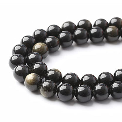 AAA Natural Gold Obsidian Gemstone Beads Energy Healing Power Stones Round Loose Beads for Jewelry Making (16 Count)