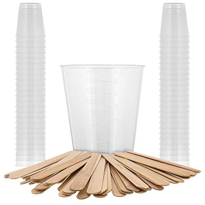 5 Oz (150 ml) Liquid Measuring Cups, 50 Pack with 25 Sticks