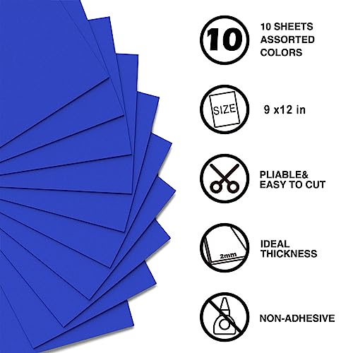 Blue Foam Sheets Crafts 9x12 Inch 2mm Eva Color Craft Foam Paper for Crafts Project Preschoolers Classroom Scrapbooking DIY Cosplay (10 Count)