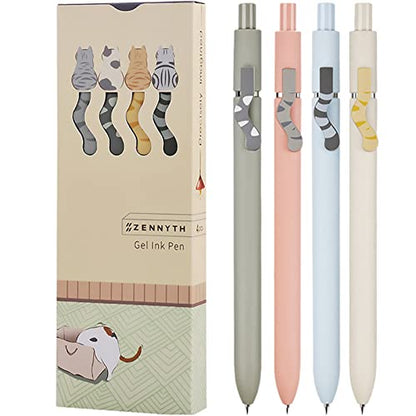 Cat Pens 4 Pcs 0.5mm Cute Kawaii Black Ink Pens Fine Point Smooth Writing Pen (4 Count)