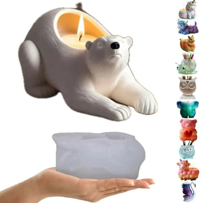 Animal Resin Molds Silicone 3D Cute Polar Bear Epoxy Resin Plaster Candle Holder Wax Molds for Candle Making