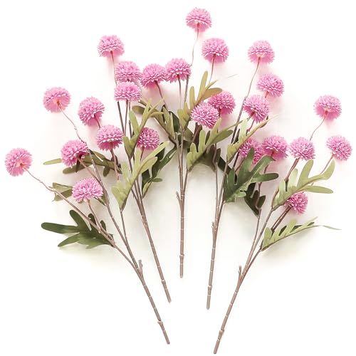 5pcs Fuchsia Pink Faux Silk Mums Artificial Flowers (25 Count)