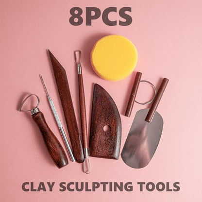8PCS Stained Wooden Pottery Sculpting Tools