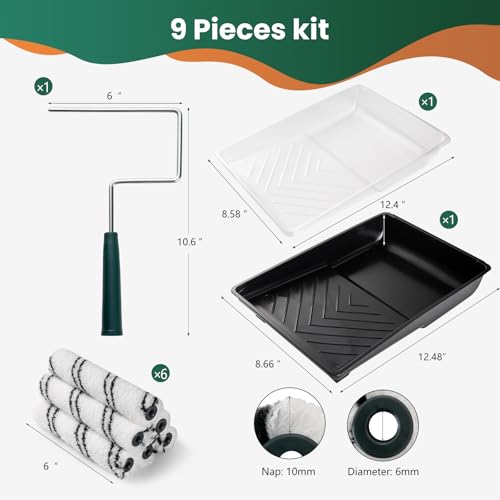 9 Pcs 6 Inch Microfiber Paint Roller Kit