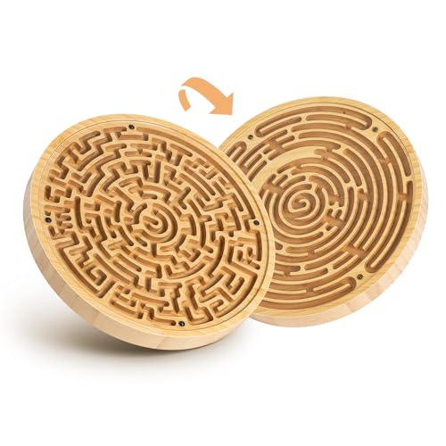 Wooden Labyrinth Board Game with Two Versions of Upgraded Circular Marble Maze with Two