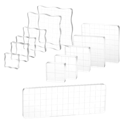 12Pcs Acrylic Stamp Block Clear Stamping Blocks Tools Set Assorted Sizes Stamp Blocks with Grid Lines for Scrapbooking Crafts Card Making (12 Count)