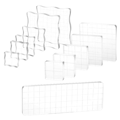 12Pcs Acrylic Stamp Block Clear Stamping Blocks Tools Set Assorted Sizes Stamp Blocks with Grid Lines for Scrapbooking Crafts Card Making (12 Count)