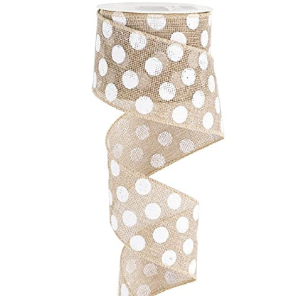 Burlap Ribbon with White Polka Dots (30 Foot)