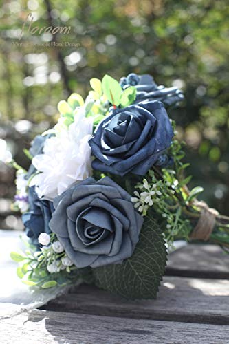 Artificial Flowers 50pcs Real Looking Dusty Blue Foam Fake Roses with Stems for DIY Wedding Bouquets Bridal Shower Centerpieces Floral Arrangements Party Tables Home Decorations (50 Count)