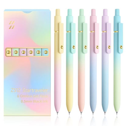 Gel Pens 6 Pcs 0.5mm Fine Point Smooth Writing Pens Japanese Cute Pens