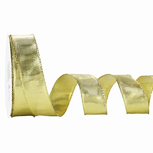Gold Metallic Wired Ribbon 1 Inch x 25 Yards (75 Foot)
