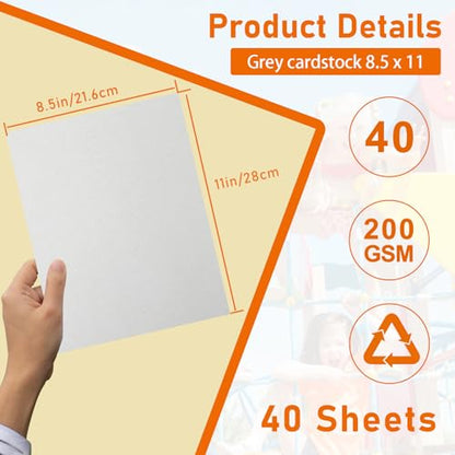40 Sheets Grey Cardstock 8.5 x 11 Certificate Paper 75lb (40 Count)