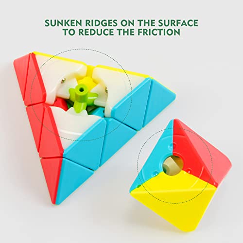Stickerless Pyraminx Speed Cube with Stand & Guide for Kids & Adults