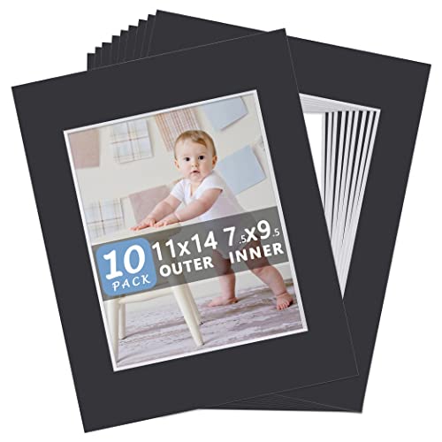 10 Pack Pre Cut 11 x 14 Black Picture Mats for 8x10 Photos