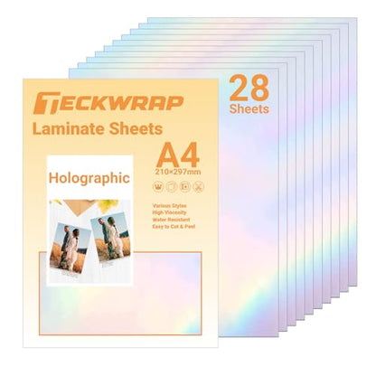 Holographic Laminate Sheets for Vinyl Stickers Laminating Sheets Holographic Sticker Paper for Inkjet Printer Clear Vinyl for DIY Crafts Scrapbooking 8.26" x 11.69" A4 28 Sheets
