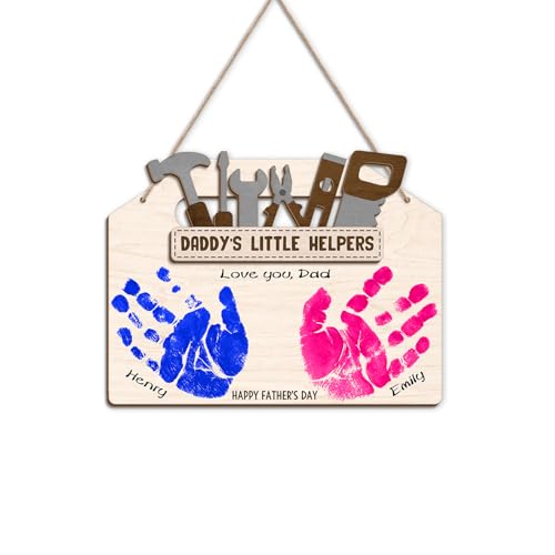 DIY Daddy's Little Helpers Tool Box Craft Plaque Baby Handprint Gifts for Mechanic Dad