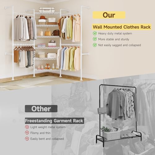 L3 Wall Mounted Metal Pipe Closet System Heavy Duty Garment Rack