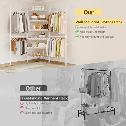 L3 Wall Mounted Metal Pipe Closet System Heavy Duty Garment Rack