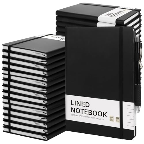 30 Set Lined Notebook Journals with Pens A5 Notebooks 100 GSM College Ruled Hardcover Notebook PU Leather Notepad with Pen Holder for Office School (60 Count)