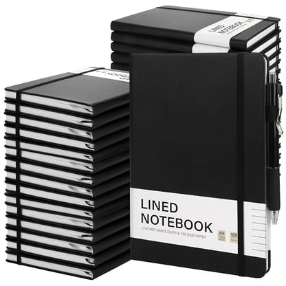 30 Set Lined Notebook Journals with Pens A5 Notebooks 100 GSM College Ruled Hardcover Notebook PU Leather Notepad with Pen Holder for Office School (60 Count)