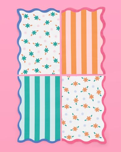24pc Italian Summer Floral Stripe Napkins