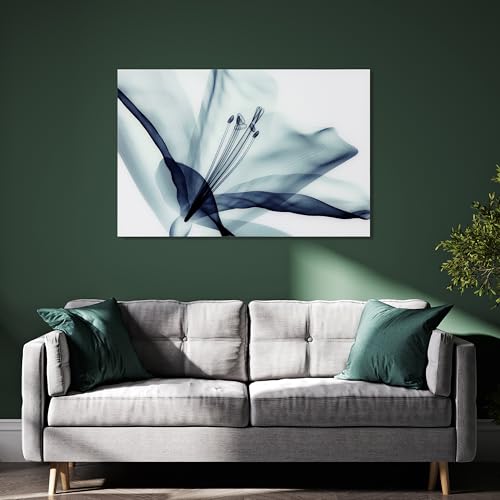 TMP-EAD4157-3248 Amaryllis Frameless Tempered Glass Blue Flower Panel Graphic Wall Art, 48" x 32" x 0.2"