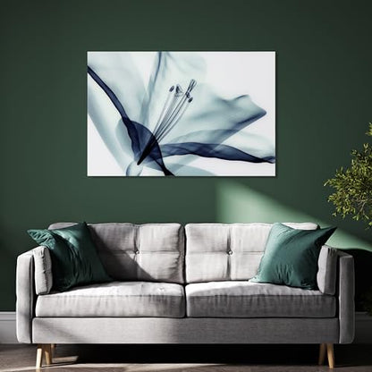 TMP-EAD4157-3248 Amaryllis Frameless Tempered Glass Blue Flower Panel Graphic Wall Art, 48" x 32" x 0.2"