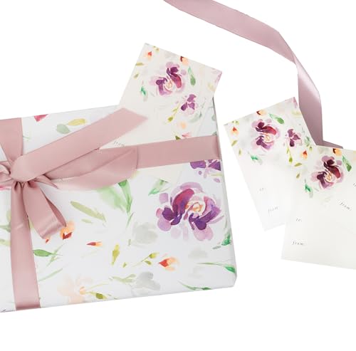 Floral Wedding Wrapping Paper + Ribbon Set with Tags