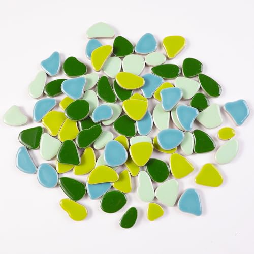 454g (1 LB) Ceramic Mosaic Tile for Crafts Bulk Mini Pebbles Glass Mosaic Tile Supplies, Petal Irregular Broken Ceramic Tiles for Mosaics Craft Kits Green Mix (OP300) (220 .)