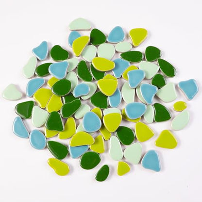 454g (1 LB) Ceramic Mosaic Tile for Crafts Bulk Mini Pebbles Glass Mosaic Tile Supplies, Petal Irregular Broken Ceramic Tiles for Mosaics Craft Kits Green Mix (OP300) (220 .)