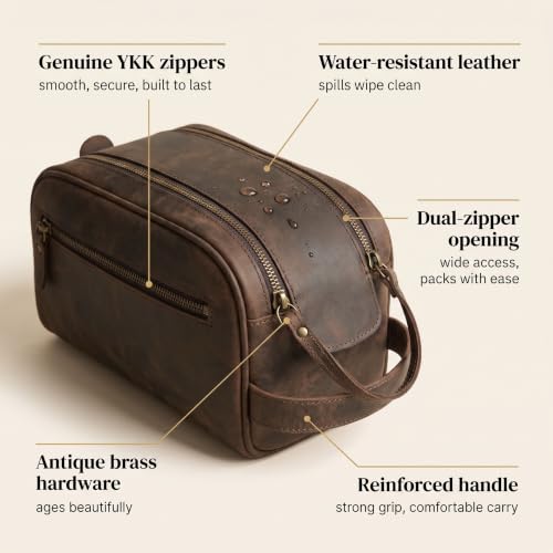 Genuine Leather Toiletry Travel Bag With Waterproof Lining