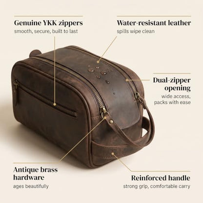Genuine Leather Toiletry Travel Bag With Waterproof Lining
