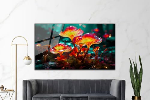 Fantastic Mushrooms Glass Wall Art Oil Painting for Living Room