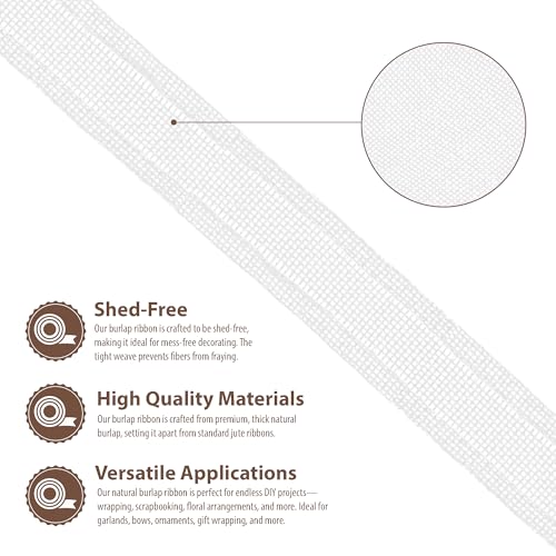 1 Inch Wide White Wired Burlap Ribbon for Crafts