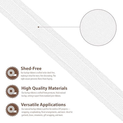 1 Inch Wide White Wired Burlap Ribbon for Crafts