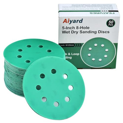 5-Inch 8-Hole Wet Dry Sanding Discs 800 Grit Sandpaper, 50-Pack (50 Count)
