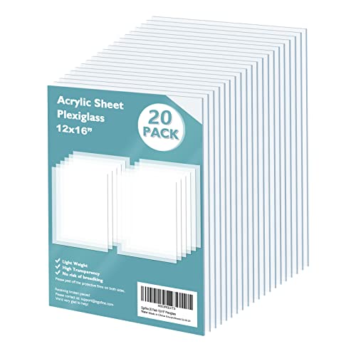 Plexiglass Sheets Acrylic Sheets 20 Pack of 12x16’’ 0.04 Thick Clear Plastic Cast Transparent Plexi Glass for Crafting Projects (20 Count)
